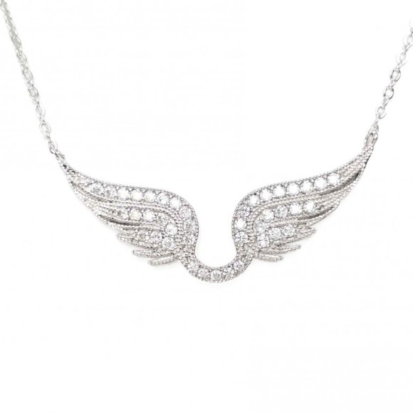 NEW Pave CZ Diamond Angel Wings Necklace - Picture 3 of 6